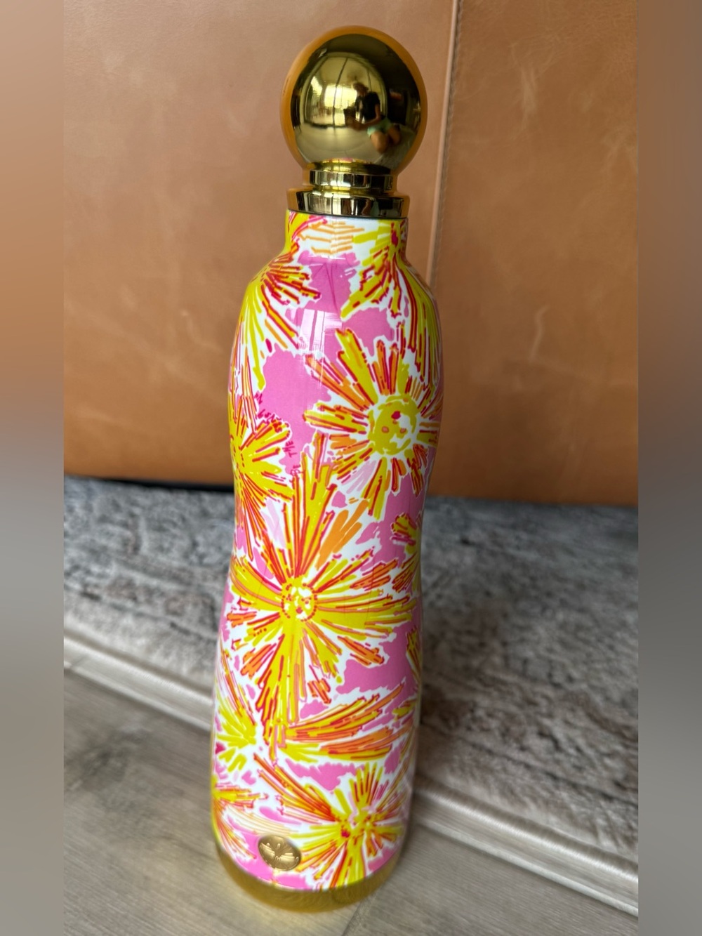 Lilly Pulitzer 24oz Insulated Water Bottle Pink Floral Gold NWOT